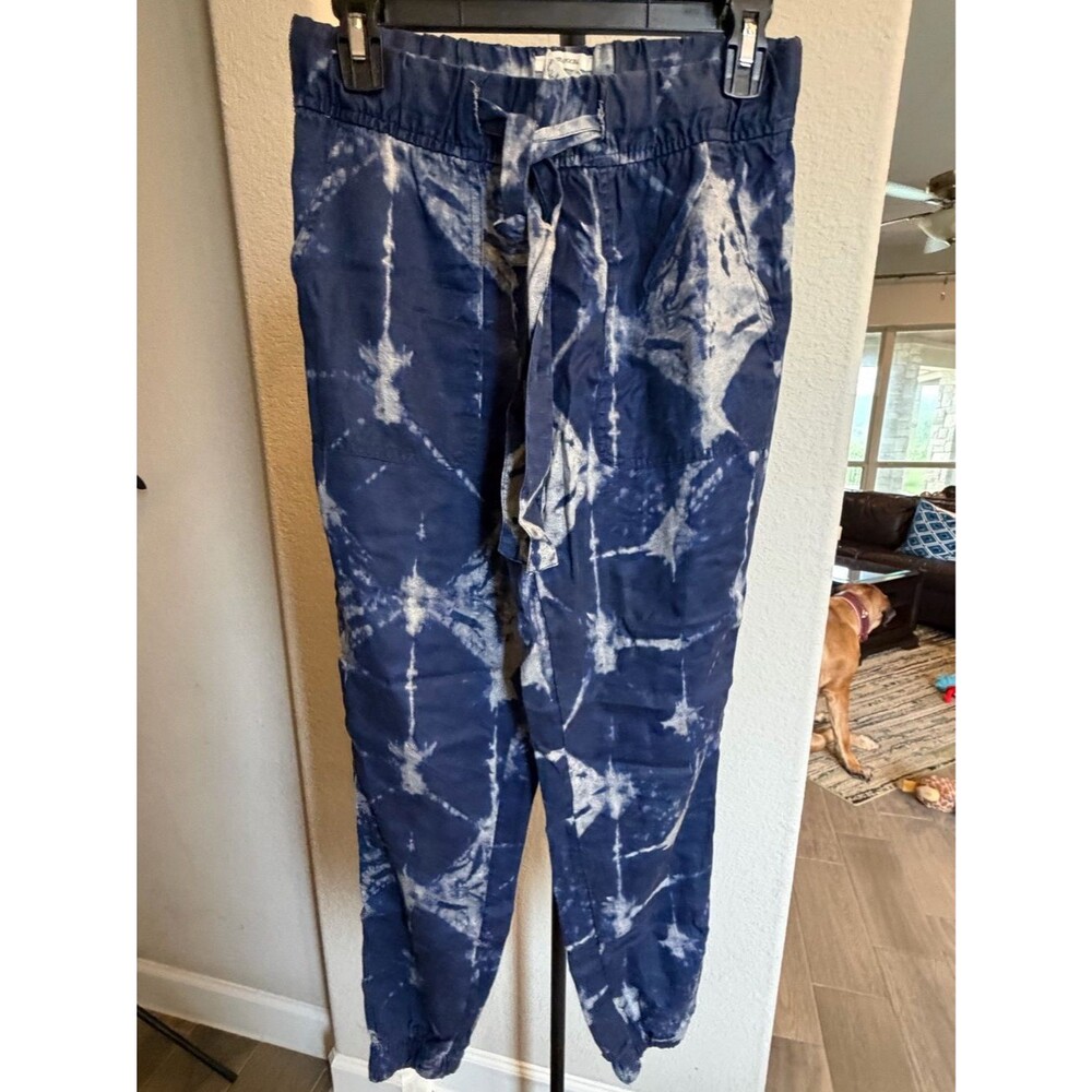 Nicole Miller Navy and White Tie-Dye Lyocell Jogger Pants S